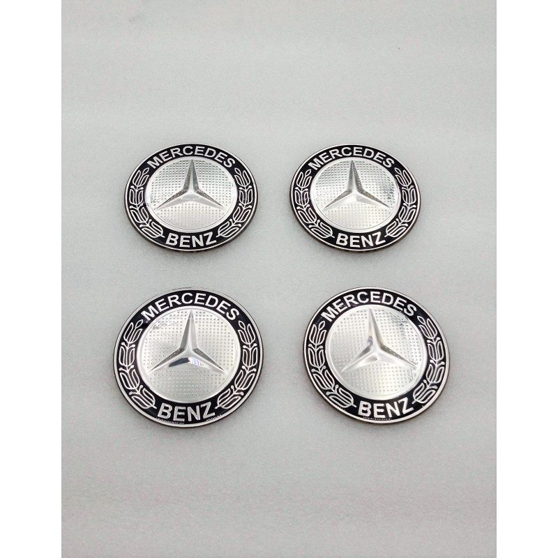 Chapas de centro de rueda Mercedes negro y plata 65mm