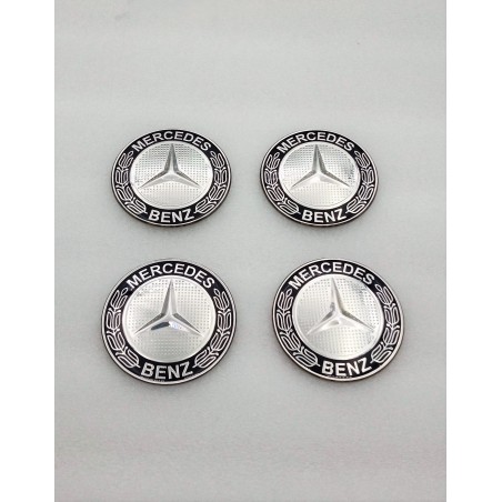 Chapas de centro de rueda Mercedes negro y plata 65mm