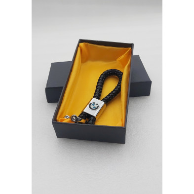 LLAVERO DE CUERO NEGRO TRENZADO BMW