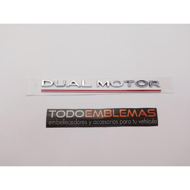 EMBLEMA TRASERO DUAL MOTOR TESLA PLATA