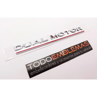 EMBLEMA TRASERO DUAL MOTOR TESLA PLATA