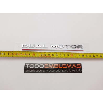 EMBLEMA TRASERO DUAL MOTOR TESLA PLATA