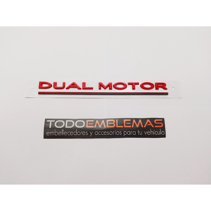 EMBLEMA TRASERO DUAL MOTOR TESLA ROJO