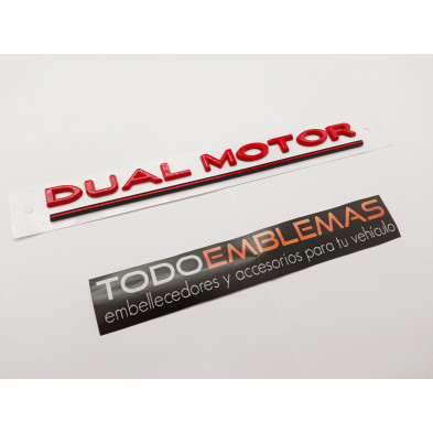 EMBLEMA TRASERO DUAL MOTOR TESLA ROJO