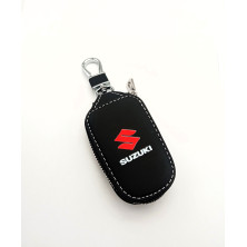 FUNDA DE CUERO DE LLAVE SUZUKI NEGRO y CROMADO