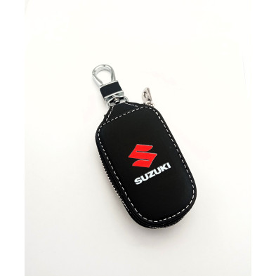 FUNDA DE CUERO DE LLAVE SUZUKI NEGRO y CROMADO