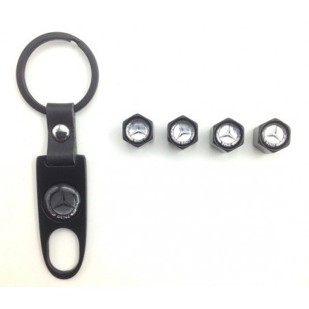 TAPONES VALVULAS NEGROS CON LLAVERO MERCEDES