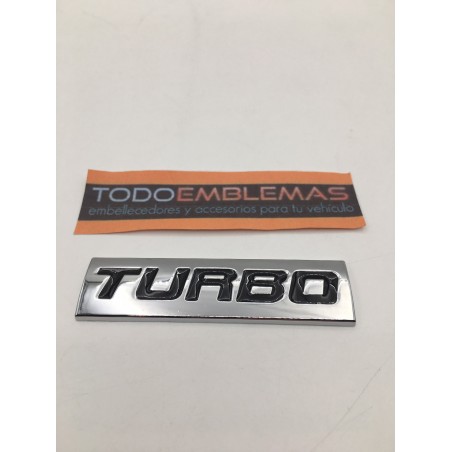 Emblema Placa TURBO Cromado y Negro 75x20mm