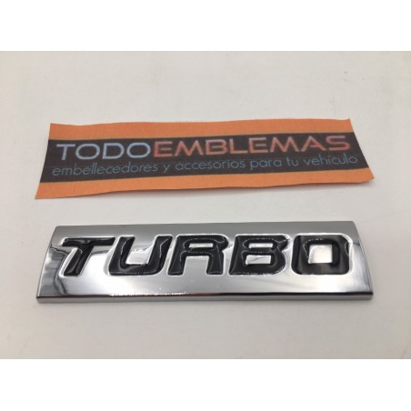 Emblema Placa TURBO Cromado y Negro 75x20mm