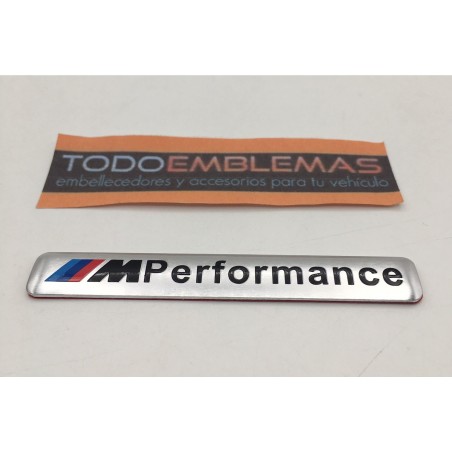 Emblema Placa BMW Performance Aluminio 85x12mm Plata