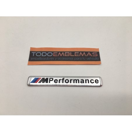 Emblema Placa BMW Performance Aluminio 85x12mm Plata