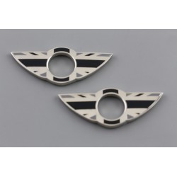 EMBLEMAS DE PUERTAS MINI COOPER CROMADAS FONDO NEGRO y GRIS