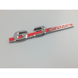 Emblema Lateral MERCEDES-BENZ AMG 6.3 Cromado Fondo Rojo